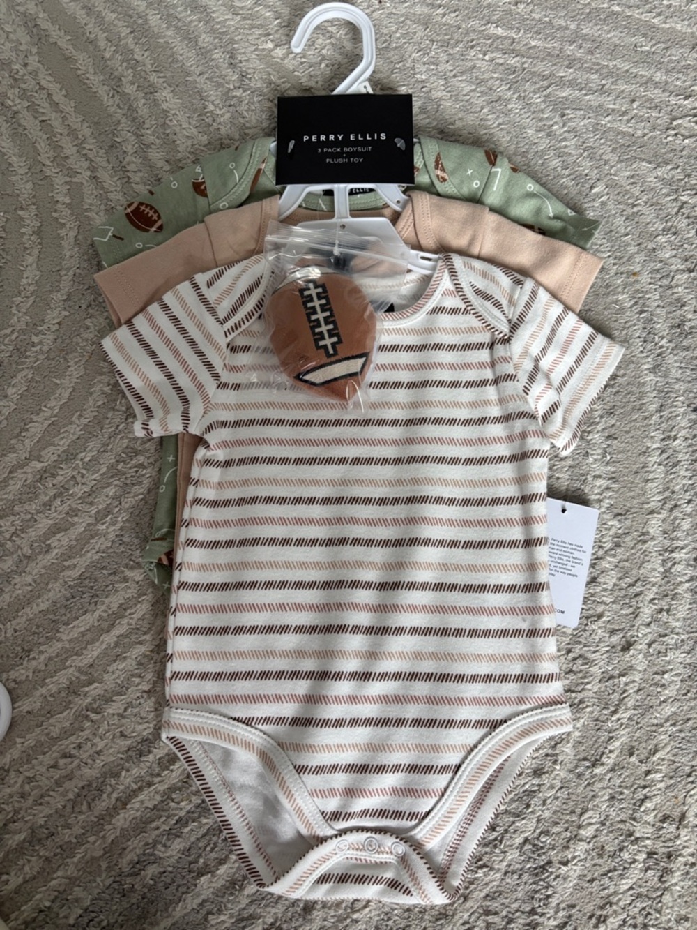 NWT - Perry Ellis Kids Beige & Brown Striped One-Piece Bodysuit (3-Pack)